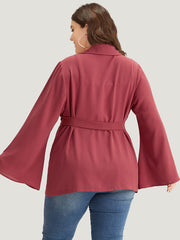 Solid Bell Sleeve Belted Lapel Collar Blazer