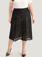 Flocking Water Ripple Elastic Waist Midi Skirt