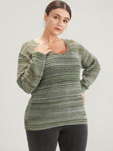 Ombre Spacedye Knit V Neck Crochet Knit Top