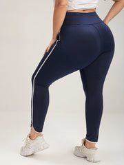 Solid Wide Waistband Contrast Trim Skinny Leggings