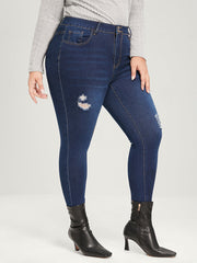 Skinny Extremely Stretchy High Rise Dark Wash Distressed Jeans