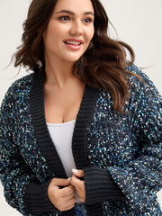 Abstract Textured Cuvy Hem Knit Cardigan