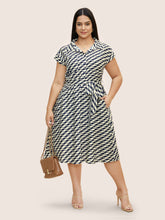 Shirt Collar Striped Belted Midi Dress