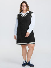Textured Stripe Pinafore Mini Sweater Dress