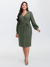 Sheer Lace Cozy Belted Waist Midi Dress