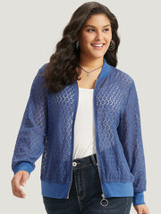 Plain Lace Patchwork Zipper Cut Out Jacket