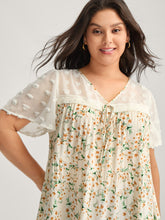 Floral Print Lace Sheer Sleeve Blouse