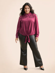 Shirt Collar Broderie Anglaise Tie Knot Blouse