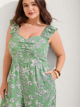 Floral Print Ruched Flutter Detail Jumpsuit