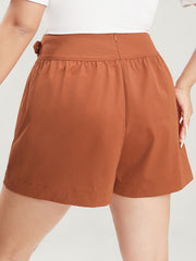 Solid Buckle Detail Zipper Back Shorts