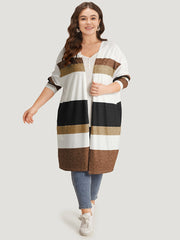 Striped Contrast Pocket Open Front Kimono