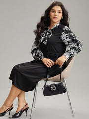 Geo Graphic Knot Neck Patchwork Elastic Waist Dress