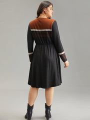 Boho Geometric Print Contrast Elastic Waist Dress