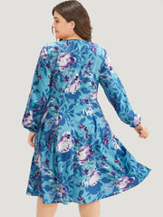 Floral Print Pleated Flutter Zipper Dress