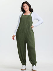 Textured Knit Adjustable Overall Jumpsuit