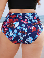 Tropical Print Gathered High Waist Swim Bottom