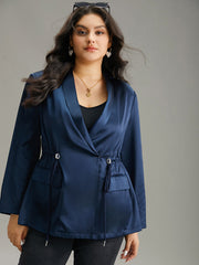 Suit Collar Flap Pocket Drawstring Ties Blazer