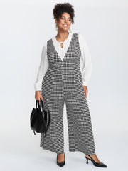 2-In-1 Houndstooth Wide-Leg Jumpsuit