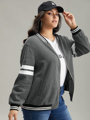 Striped Patchwork Contrast Pocket Zipper Bomber Jacket