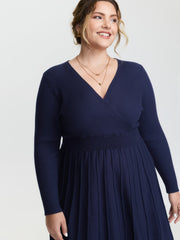 Supersoft Wrap Neck Cinched-Waist Sweater Dress