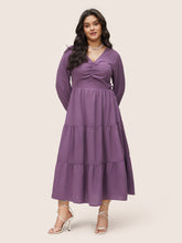 Solid Ruched Raglan Sleeve Layered Hem Dress