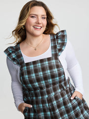 Plaid Ruffled Sleeve Backless Tie Jumpsuit