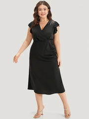 Sequin Surplice Neck Ruffle Trim Zipper Dress