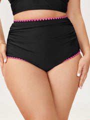 Color Contrast Embroidered Pleated Swim Bottoms