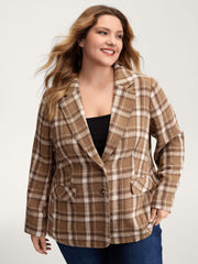 Plaid Pattern Button-Front Blazer