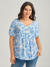 Silhouette Flower Print Neck Tie Blouse