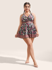 Bandana Print Overlap Collar Swim Dress