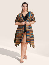Colored Striped Cross Straps Asymmetrical Hem Kimono