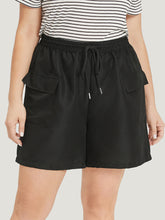 Plain Flap Pocket Drawstring Shorts