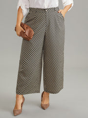 Gingham High Rise Elastic Waist Straight Leg Pants