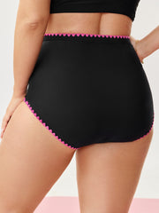 Color Contrast Embroidered Pleated Swim Bottoms