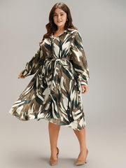 Colorblock Contrast Belted Button Through Dress