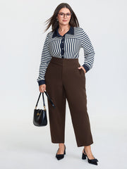 Striped Stretchy Color Contrast Button-Down Top