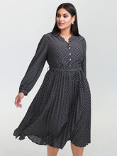 Geometric Print Pleated Notched Collar Midi Dress