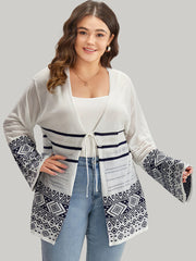 Bandana Print Geo Eyelet Ties Front Cardigan