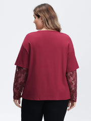 2-In-1 Layered Sheer Lace Sleeve T-Shirt