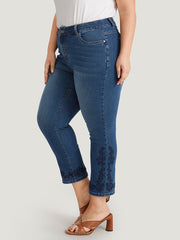 Floral Embroidered High Rise Dark Wash Jeans