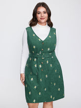 Floral Embroidered Belted Waist Midi Dress