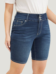 Slightly Stretchy High Rise Black Wash Denim Shorts