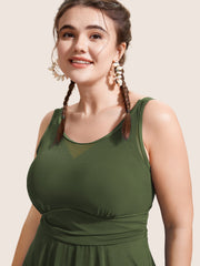 See Through Patchwork Gathered Swim Dress