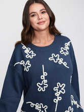 Floral Coil Rope Embroidery Pullover