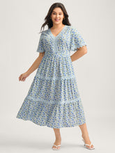 Floral Print Lace Tiered Midi Dress