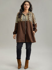 Snakeskin Print Patchwork Contrast Zipper Windbreaker