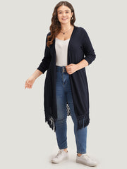 Plain Patchwork Open Front Tassel Trim Kimono