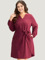 Anti-Wrinkle Solid Ties Lantern Sleeve Dress