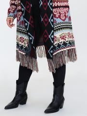 Fair-Isle Pattern Jacquard Fringes Knit Cardigan